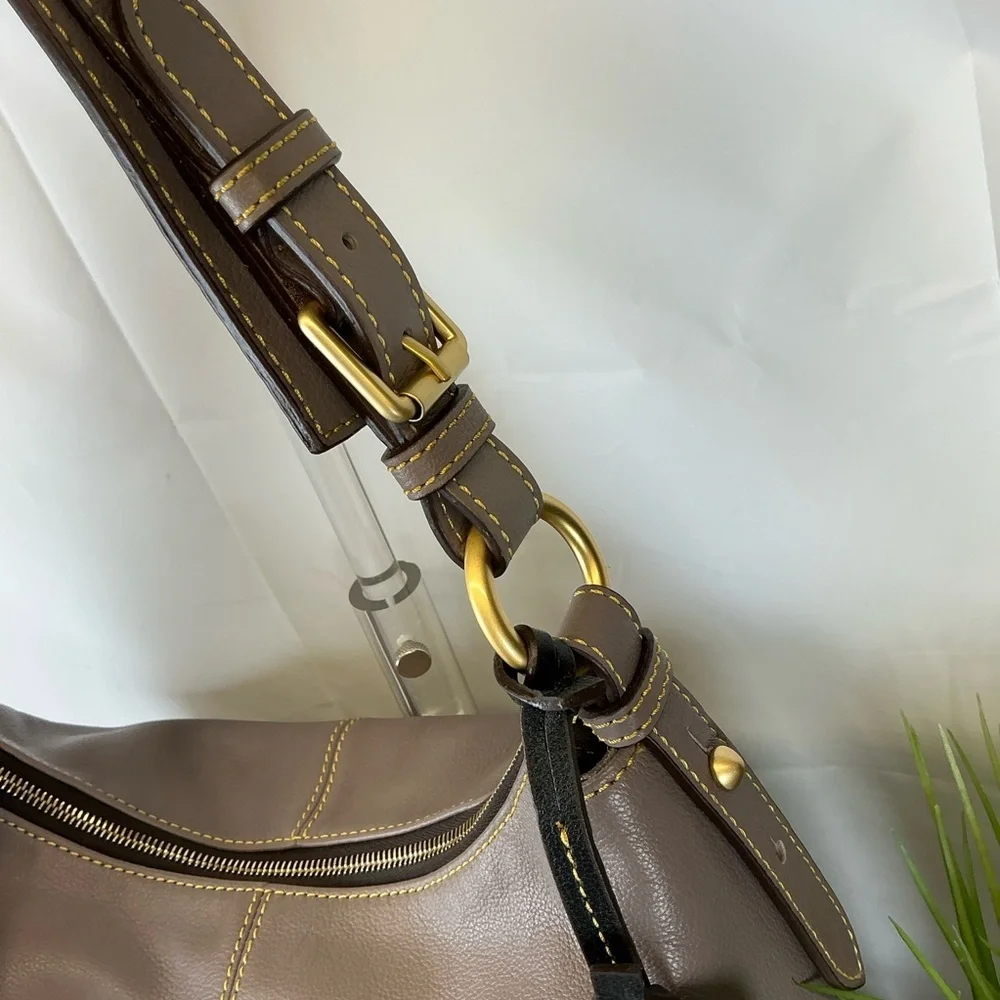 Dooney & Bourke Sophie Hobo Mushroom Taupe Black Leather Bag Tassels NWT‎
